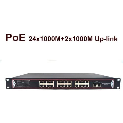 24 Port Gigbit PoE Switch with 2 Gigbit Uplink Unmanaged,Power Over Ethernet Switch 400W 802.3af for Network IP Camera Rackmount