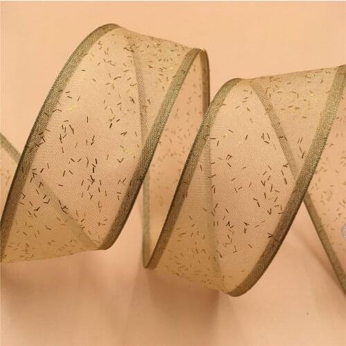 38MM X 25 Yards Sparkling Gold Glitter Metallic Sheer Organza Wire Edge Ribbon for Birthday Decoration Gift Wrapping 1-1/2"