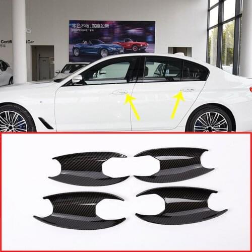 Carbon fiber For BMW New 5 Series G30 2017 2018 Car ABS Plastic Chrome Exterior Door Bowl Cover Trim 4pcs