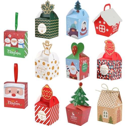 5pcs Christmas Cookie Candy Box Gift Pacakge Paper Boxes Xmas Eve Sweets Apple Bag Christmas Decoration New Year Party Supplies