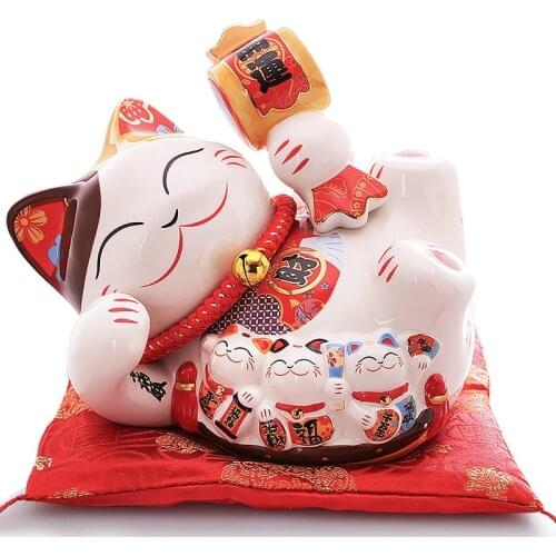 8 inch Japanese Ceramic Lucky Cat Maneki Neko Money Box Fortune Cat FengShui Crafts Centerpiece Home Desktop Decoration Gift