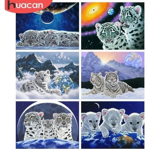 HUACAN 5D DIY Diamond Painting Tiger Mosaic Outer Space Full Square Diamond Embroidery Cross Stitch Animal Wall Art