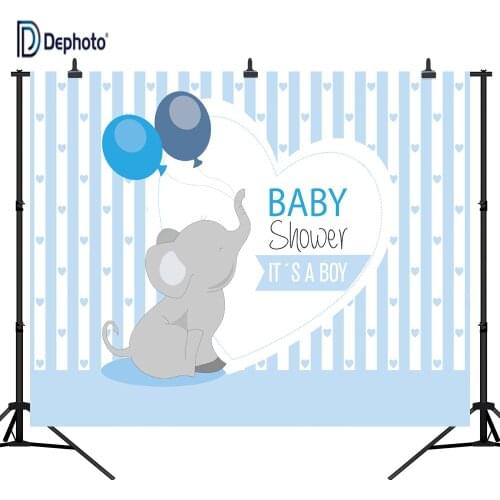 DePhoto Blue Stripe Balloon Elephant Baby Shower Party Seamless Vinyl Photography Backdrop Photo Background Studio PGT352