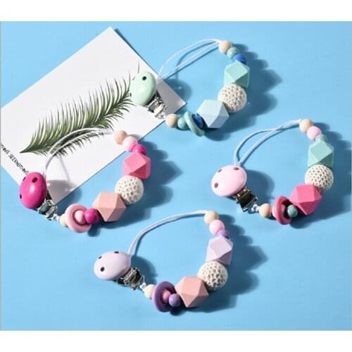 Baby Pacifier Clip Chain Wooden Holder Chupetas Soother Pacifier Clips Leash Strap Nipple Holder For Infant Feeding