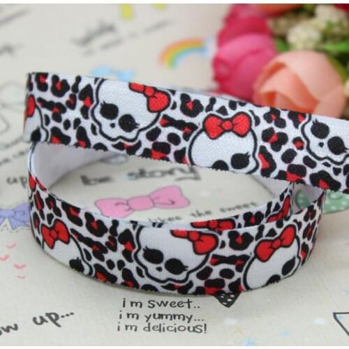 DHK 5/8 inch 5yards Fold Over Elastic FOE monster high skull printed ribbon headband diy decoration OEM Wholesale E238