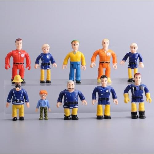 10PCS Toy Fireman Sam Mini Action Figure PVC Ornament Cake Fire man Sam Figurine 7cm Cartoon Model Collections For Kids Gift