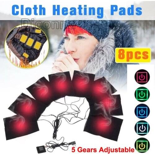 5V Electric Carbon Fiber Heating Pads 8 in 1 USB Hand Warmer pads for Thermal Cloth Vest Jacket with Heated Warming Gear