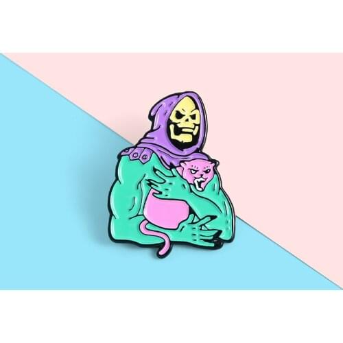 Skeleton Cat Enamel Lapel Pins Fashion Zinc Alloy Brooches Badges Backpack Punk Pins Gifts for Friends Wholesale Jewelry