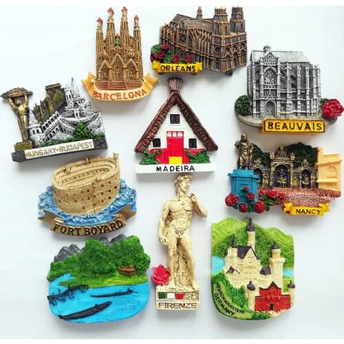 European World Tourism Souvenirs Laos France Germany Italy Resin Refrigerator Fridge 3D Magnet Sticker Travel Decoration