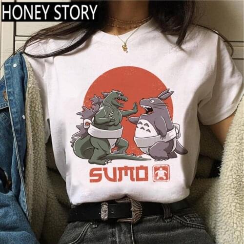 Women Cute Anime Graphic Vintage T-shirt Kawaii Totoro Harajuku Funny Cartoon T Shirt 90s Ullzang Tshirt Fashion Tops Tee Female