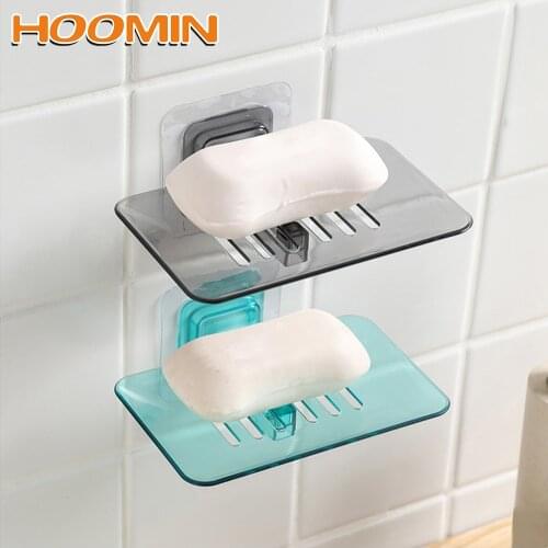 HOOMIN Drain Soap Box Soap Dish Case Suction Cup Plastic Holder Soap Box Dish Storage Plate Storage Rack Wall Dishes