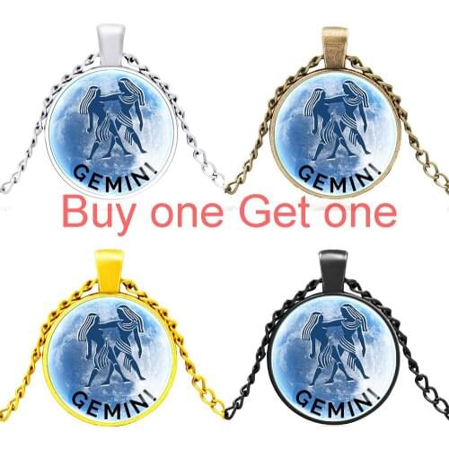 Classic Twelve Constellations Gemini Design High Quality Glass Dome Pendant Necklace Men Women Jewelry Gifts