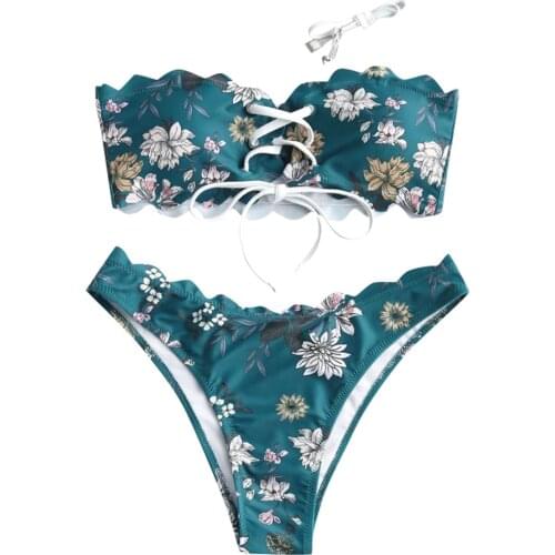 Bikini Set Floral Bandage Bandeau Brazilian Swimwear Women Sexy Strapless Thong Swimsuit Biquini Bathing Suit Maillot De Bain #4