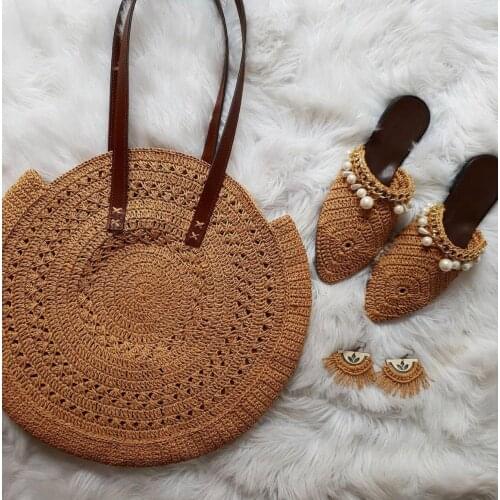 Handmade Design Bag Slipper Earring Set Summer Trend Beach Women Bag Fashion big Tote bag beach casual shoulder bag handbag hand