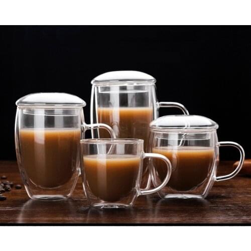 1PC Double Coffee Mugs With Handle Lid Mugs Drinking Insulation Double Wall Glass Tea Cup Creative Gift Drinkware Milk JO 1032
