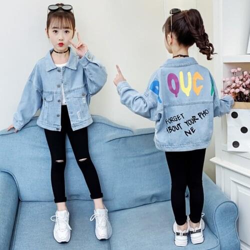 Fashion Spring Kids Casual Jacket Cute Cartoon Outfit Girls Jeans Coats Girls Denim Outerwear Costume For 4-12 Years
