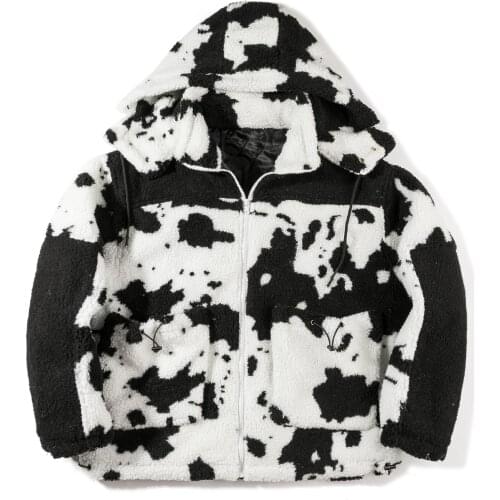 LACIBLE Hip Hop Warm Parka Jackets Men Women Streetwear Retro Cow Patchwork Jacket Coats Winter Harajuku Hooded Jacket Outwear