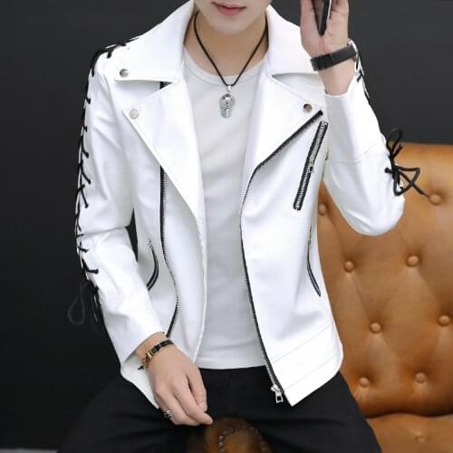 HOHO 2020 men cultivating the trend of personalized leather jacket young handsome lapel oblique zipper PU leather