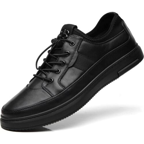 Mens Shoes Black Casual Shoes Lace-up Fashion Shoes Leather Soft Sole Breathable Mens Sports Shoes Walking Shoe