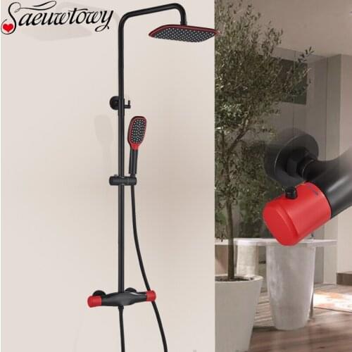 Wall Mounted Black Thermostatic Shower Faucet Bathtub Fauet Tap Mixer WaterFall Spout Faucetr Bathroom Faucet Shower Bracket