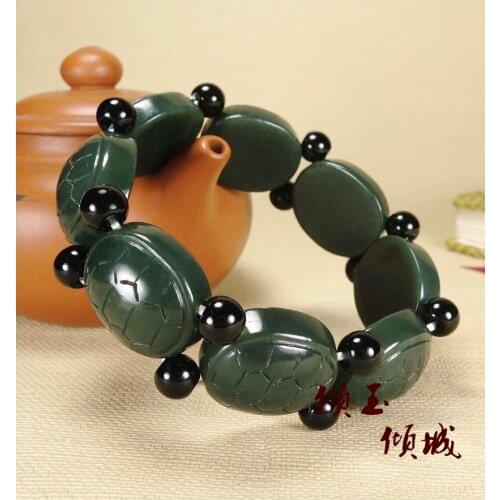 Genuine hetian green jade bracelet Jade beads bracelets ink jade Tianqing jade bracelet 18mm jade jewelry