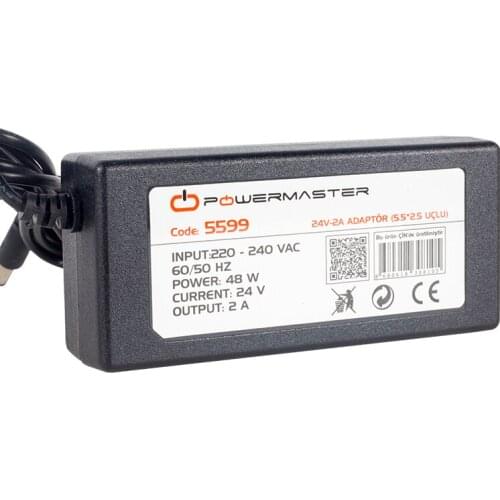 POWERMASTER PM-5599 24 VOLT - 2 AMP PLASTIC CASE DESKTOP ADAPTER 5.5*2.5 END