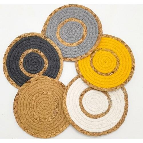 Straw Cotton Rope Woven Nordic Style Non-slip Kitchen Placemat Coaster Insulation Pad Dish Coffee Cup Table Mat Home Decor 51014