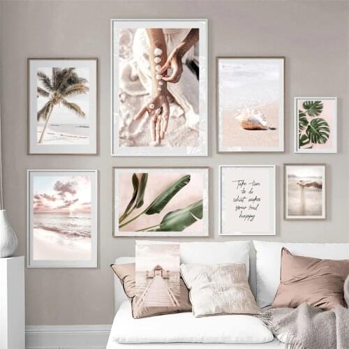 Beach Sea Shell Girl Bridge Coconut Tree Wall Art Canvas Painting Nordic Posters And Prints Wall Pictures For Living Room Decor