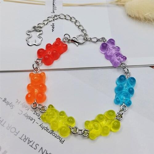 Rainbow Multicolor Transparent Bear Bracelet Candy Color Resin Gummy Pendant Bracelet For Women Funny Sweet Y2k Jewelry Gifts