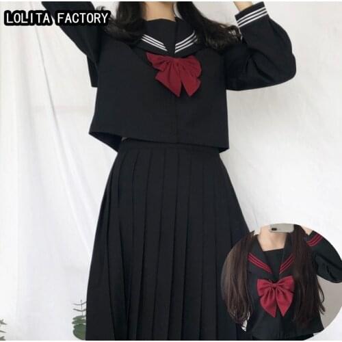 TR Japanese JK Sets School Uniform Girls BLACK WHITE 3 LINE High School Women Novelty Sailor Suits Yankee Girl Uniform JKL