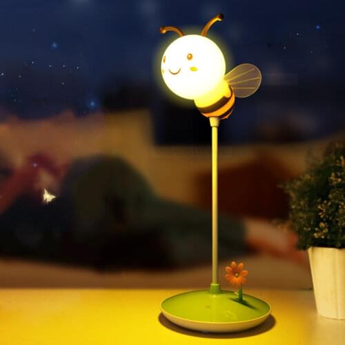 Modern LED Cartoon Night Light Bee Style USB Touch Dimmable Desk Lamp Care Baby Room Bedside Bedroom Lights Decoration De Maison