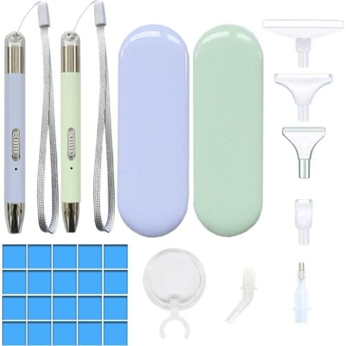 1 Set 5D Light Diamond Painting Point Drill Pens with 6 Heads USB Charge Diamond Art Nail Art Cross Stitch Sewing Tools Kit