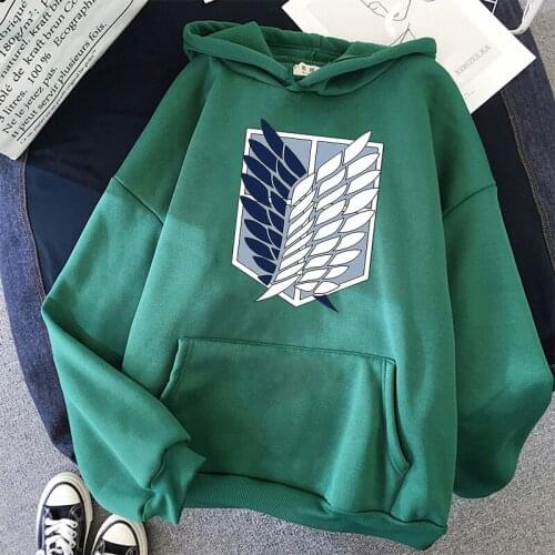 2021 Anime Hoodie Attack on Titan Hoodied Long Sleeve Streetwear Harajuku Sweatshirt Women Unisex Sport Hoody Green Tops