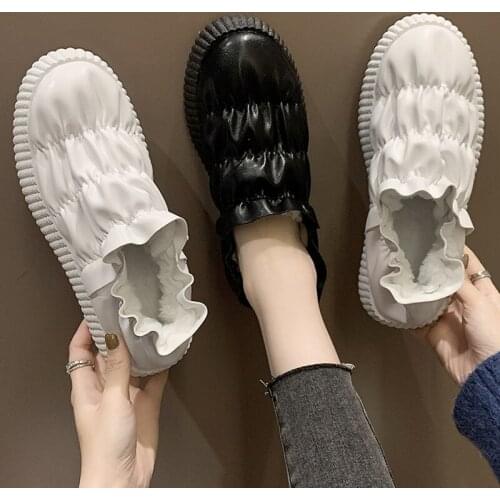 Bread shoes down shoes womens 2020 autumn and winter new plus velvet warmth pregnant women soft sole pedal peas cotton shoes