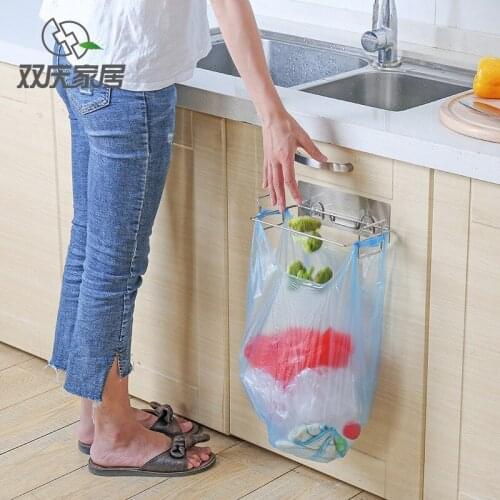 Nail-free Hangable Trash Bag Storage Rack Trash Can Bracket Kitchen Trash Bag Hanger Plastic Bag Rack Kichen Decoracion