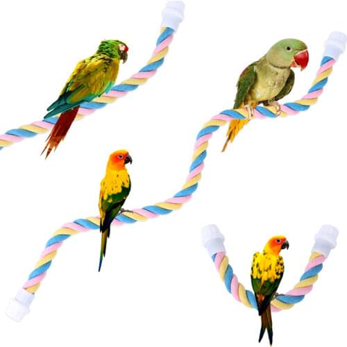 Parrot rotating ladder Hanging Braided Stand cotton rope Parrot Training Climbing Rope Budgie Chew Bird Toy Colorful Bell Cage