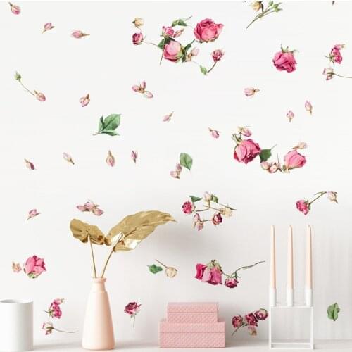 Rose Dried Flowers Art Wall Sticker Bedroom Living Room Study Decoration Sticker Creative Wall Stickers Removable