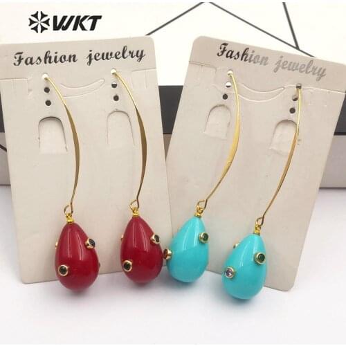 WT-E556 Natural Pearl Shell&CZ Pave Earring Waterdrop Shape Color Plating Colorful Cute Earring Sea Shell Charm Jewelry