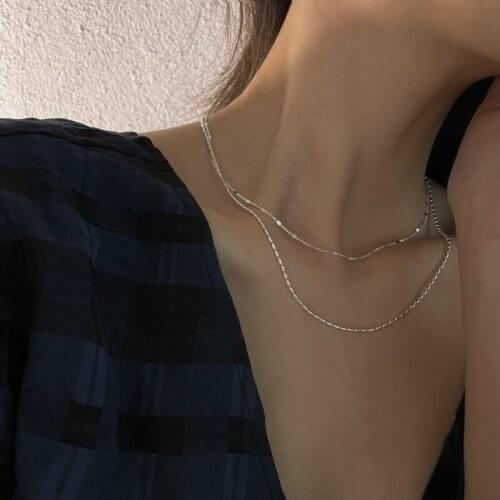 Silvology 925 Sterling Silver Double Layer Choker Necklace for Women Flake Chain Olive Beads Simple Necklace Fashionable Jewelry