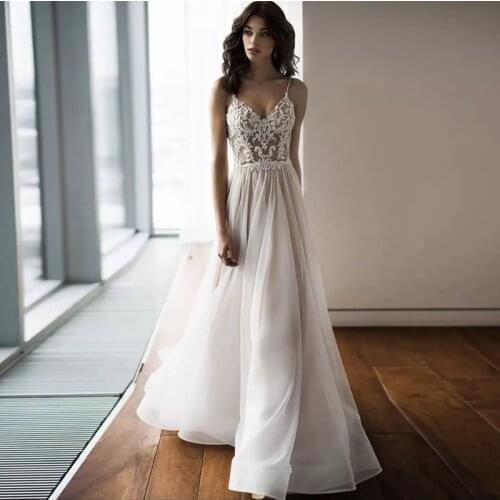 Charming Hot Sale 2021 Wedding Dresses Lace Sleeveless Wedding Gowns Back Out V Neckline with Straps Bridal Dresses On Sale