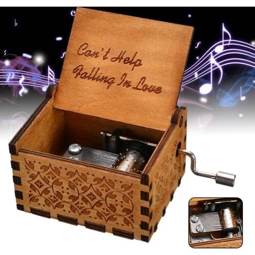 1pc Wooden Music Box Hand-operated Type Classic "Can't Help Falling in Love" Engraved Musical Case Birthday Gifts Antique Carved