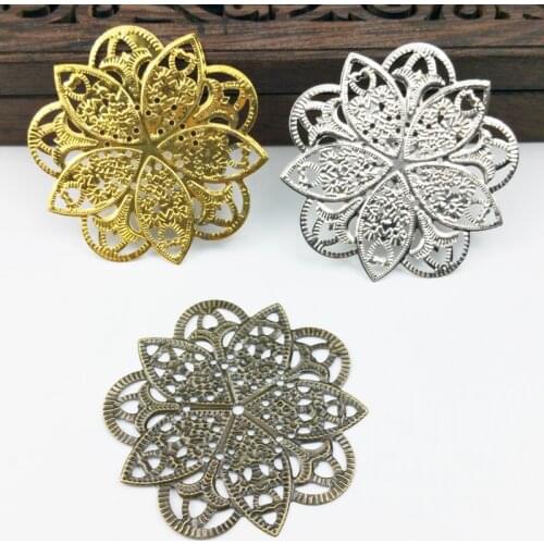20 pcs/lot 45mm Gold color/rhodium brozne Metal Filigree Flowers Slice Charms Base Settings Jewelry DIY Components Findings