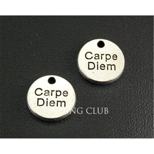 30pcs Silver Color carpe diem mini Round Charm Pendant DIY Necklace Charm Bracelet Bangle 10mm A1322