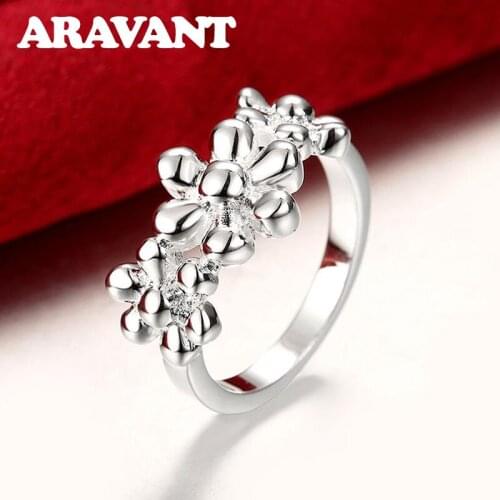 925 Silver Flowers Ring For Women Wedding Fashion Jewelry Gifts