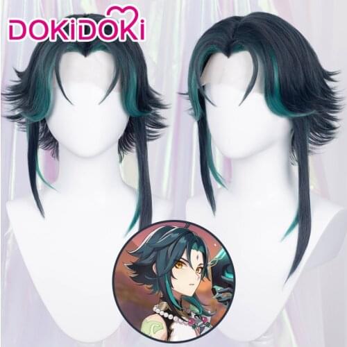 DokiDoki-SR Game Genshin Impact Cosplay Front Halloween Xiao Cosplay Lace Wig Genshin Impact Xiao Cosplay Hair