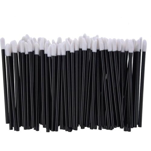 100 Count Disposable Lip Gloss Wands Applicators Thin Black Handle Flocked Tip Lipstick