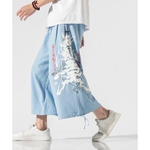 2021 Men Wide Leg Pants Mens Cotton Joggers Retro Loose Trousers Man Chinese Style Linen Pants Male Big Crotch Robe Pants 12113