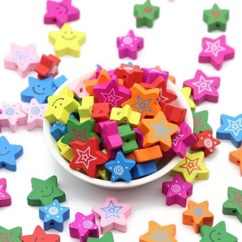 15/20mm Random Color Star Shape Wood Beads Pentagram Wooden Spacer Loose Beads For Jewelry Making DIY charm Bracelet Accessories