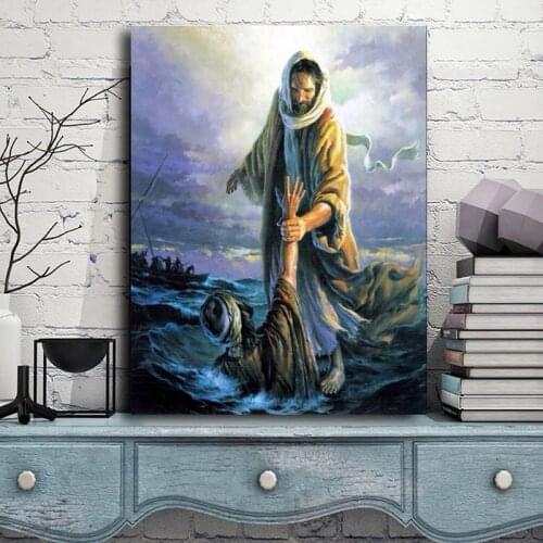 Jesus Walking On The Water Abstract Art Canvas Poster Painting Oil Wall Picture Print Minimalist Home Bedroom Decoration Artwork
