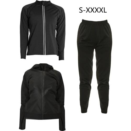 Sauna Suit Women Weight Loss Sweat Suits Workout Jacket Elastic Body Shaper Shirt Long Sleeve with Hood Front Zipper Tops Black